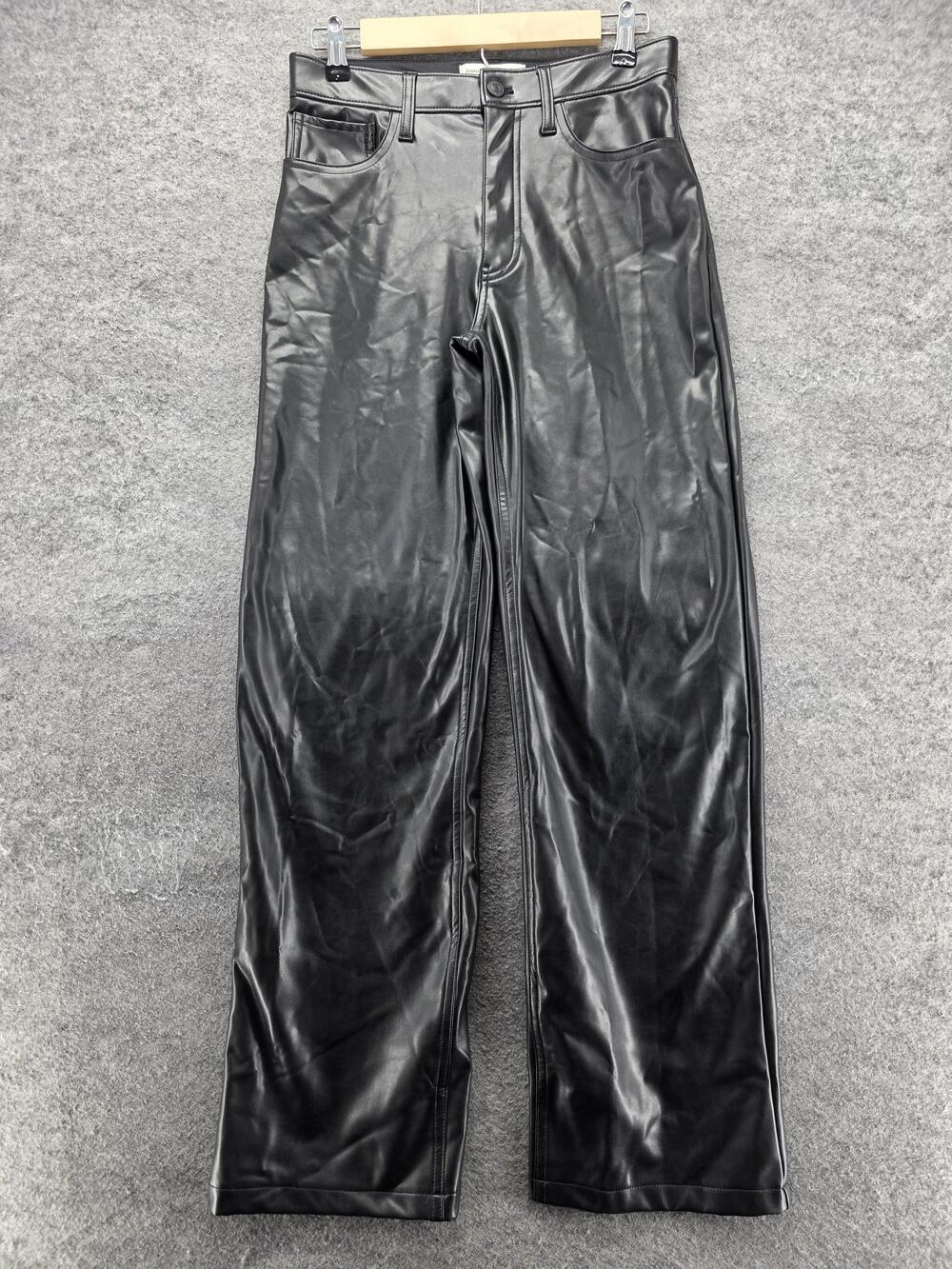Abercrombie & Fitch Pants Womens 4 Black Faux Leather Relaxed High Rise 33 In